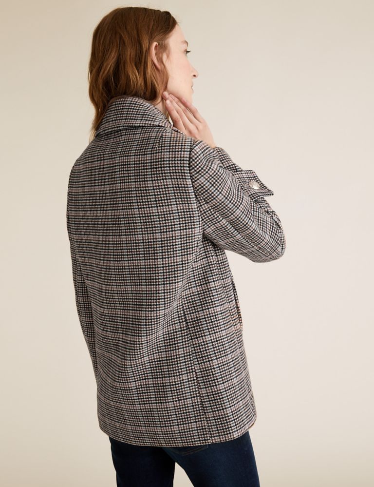 Checked Pea Coat with Wool 4 of 5