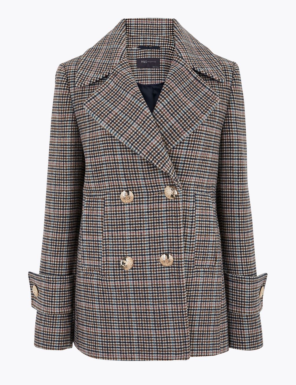 Checked Pea Coat with Wool 1 of 5