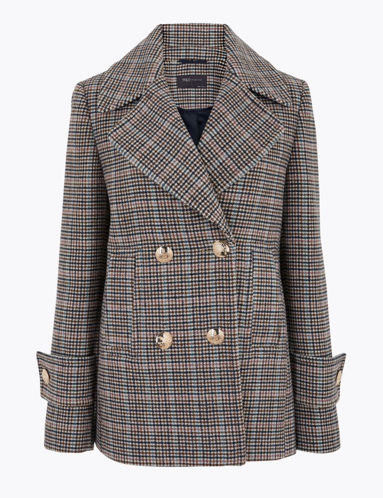 Checked Pea Coat with Wool 2 of 5