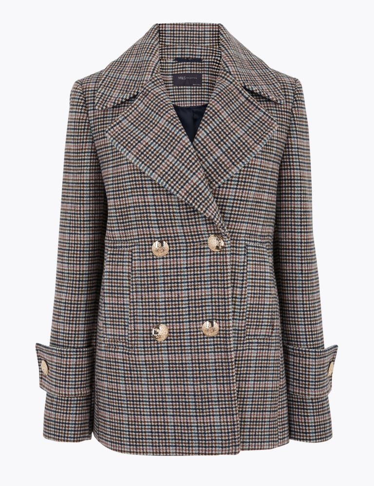 Checked Pea Coat with Wool M S Collection M S