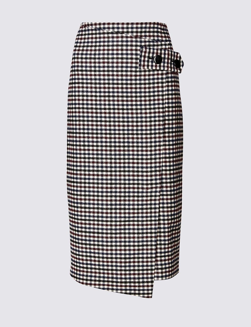Checked Pencil Midi Skirt with Wool 1 of 5