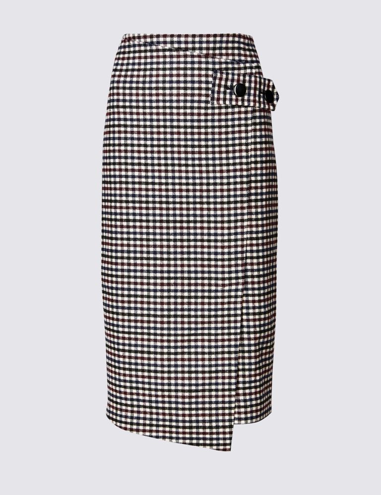 Checked Pencil Midi Skirt with Wool 3 of 5