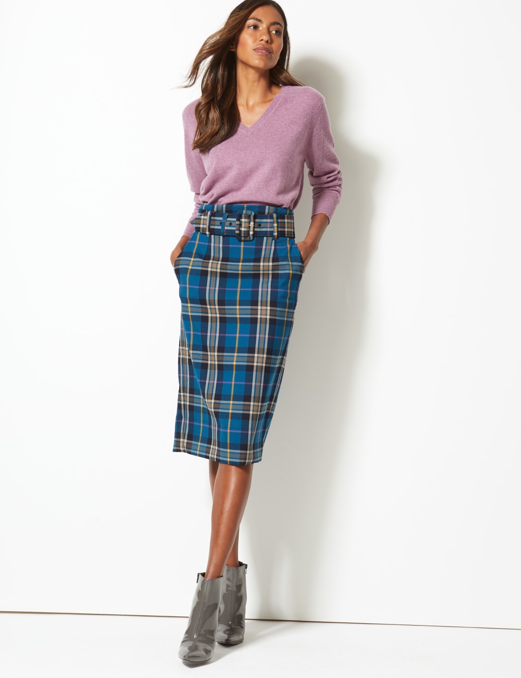 Checkered midi pencil clearance skirt