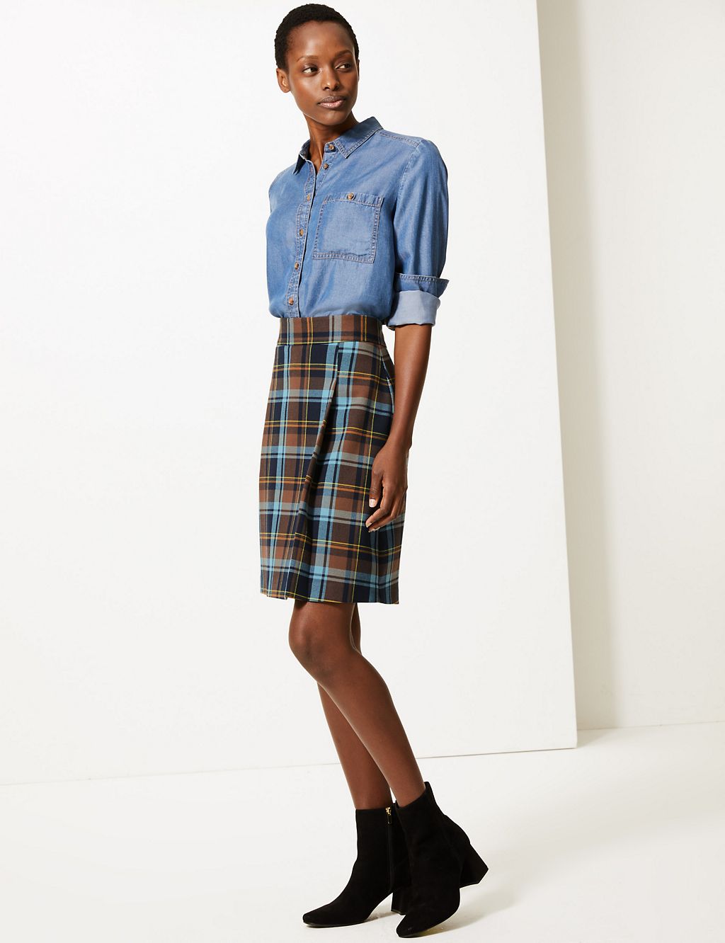Checked Pleat Front Mini Skirt 3 of 4