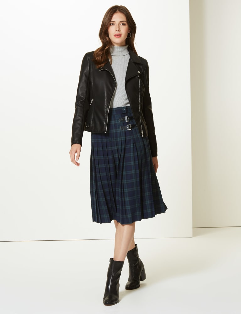 Checked Pleated Midi Skirt M S Collection M S