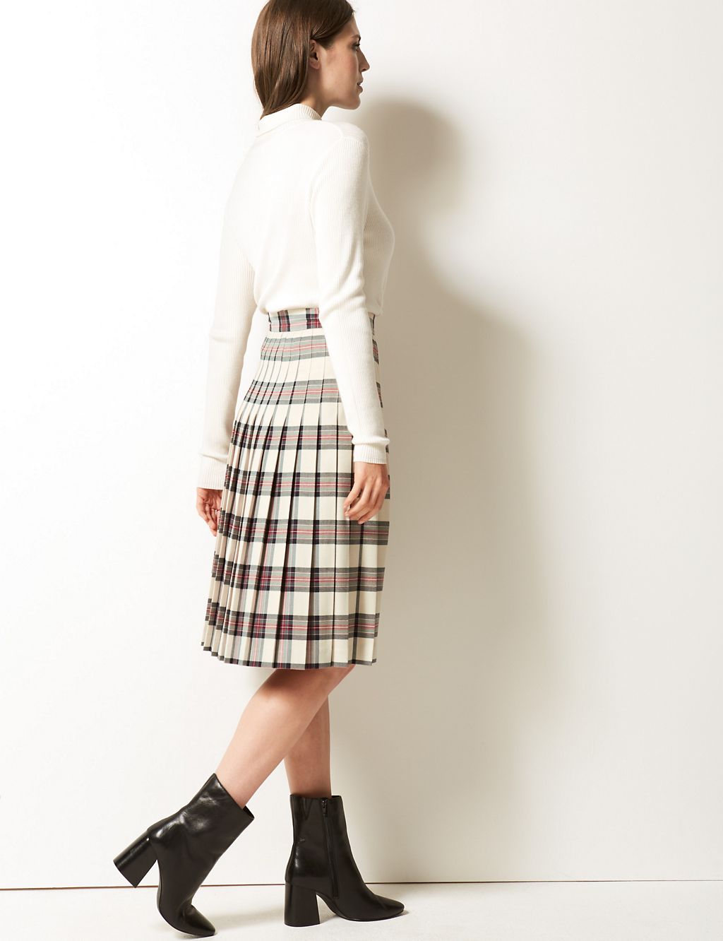 Checked Pleated Midi Skirt 2 of 4