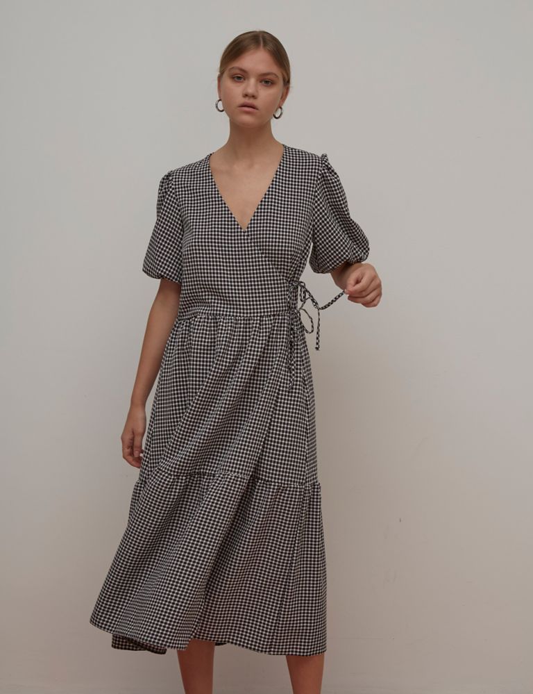 Checked Puff Sleeve Midaxi Wrap Dress | Nobody's Child | M&S