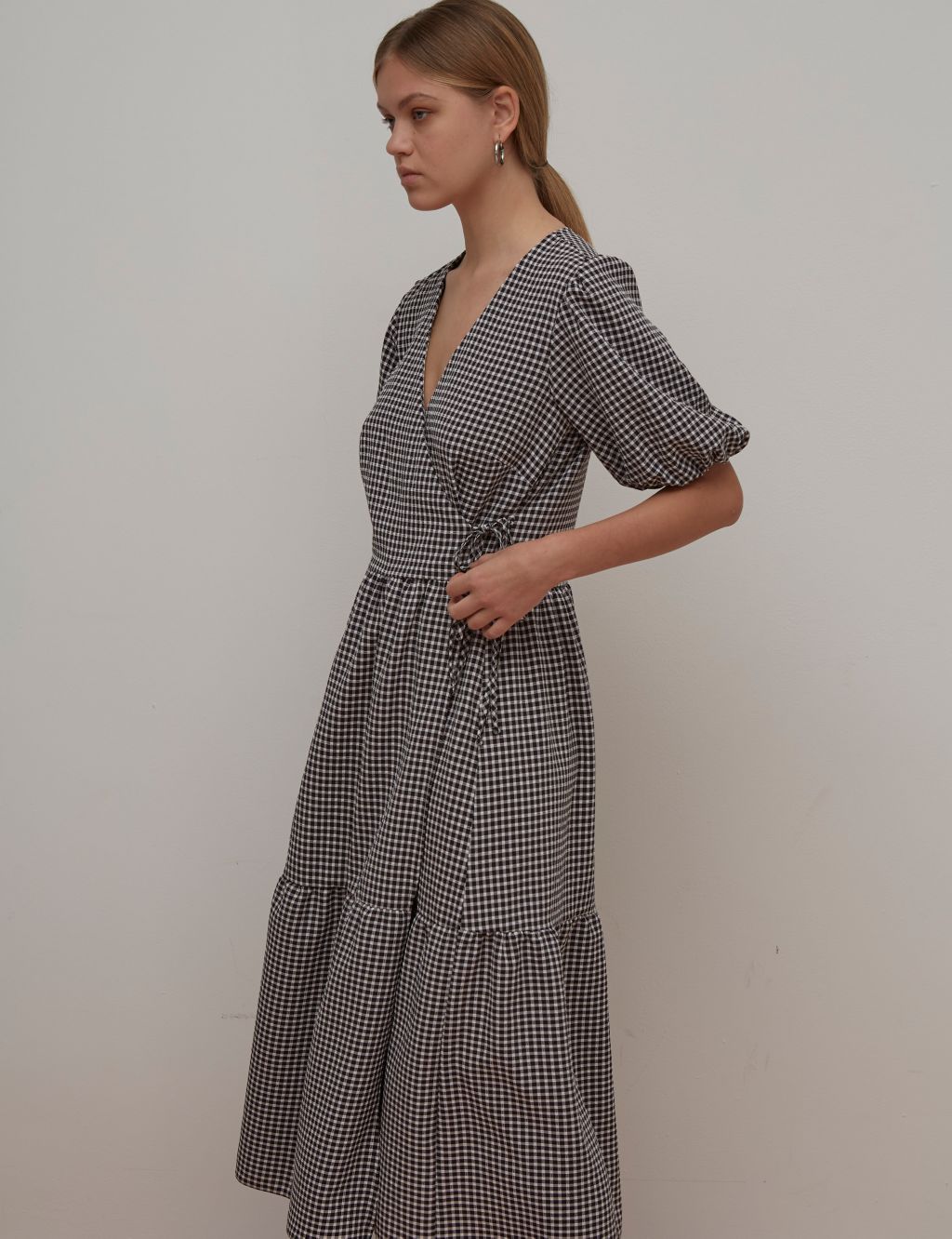 Checked Puff Sleeve Midaxi Wrap Dress | Nobody's Child | M&S