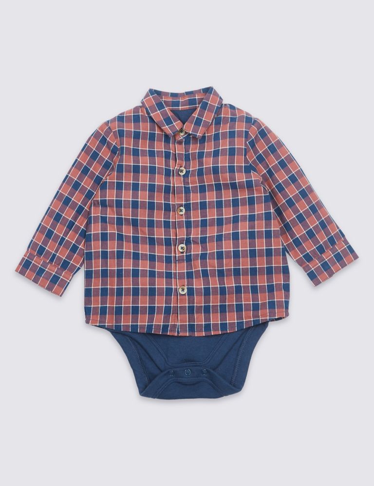 Checked Pure Cotton Shirt Bodysuit 1 of 5