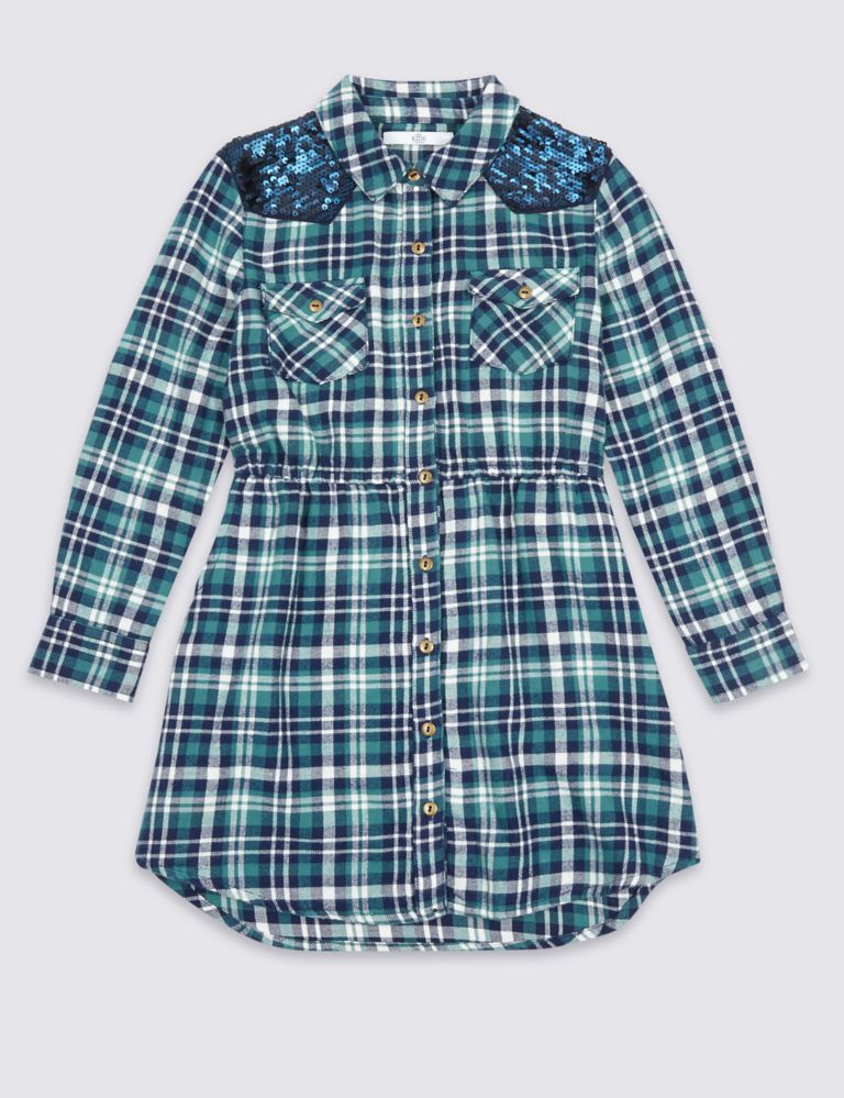 Checked Pure Cotton Shirt Dress (3-14 Years) 2 of 5