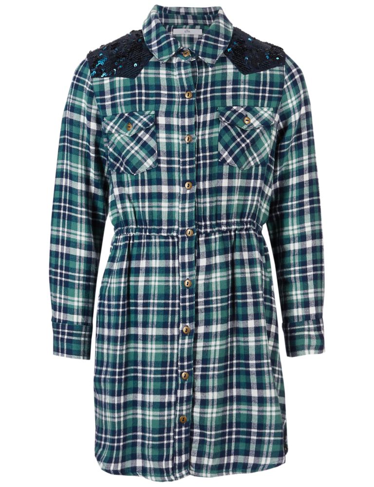 Checked Pure Cotton Shirt Dress (3-14 Years) 4 of 5