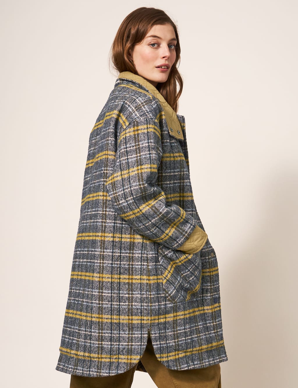 Mustard store check coat
