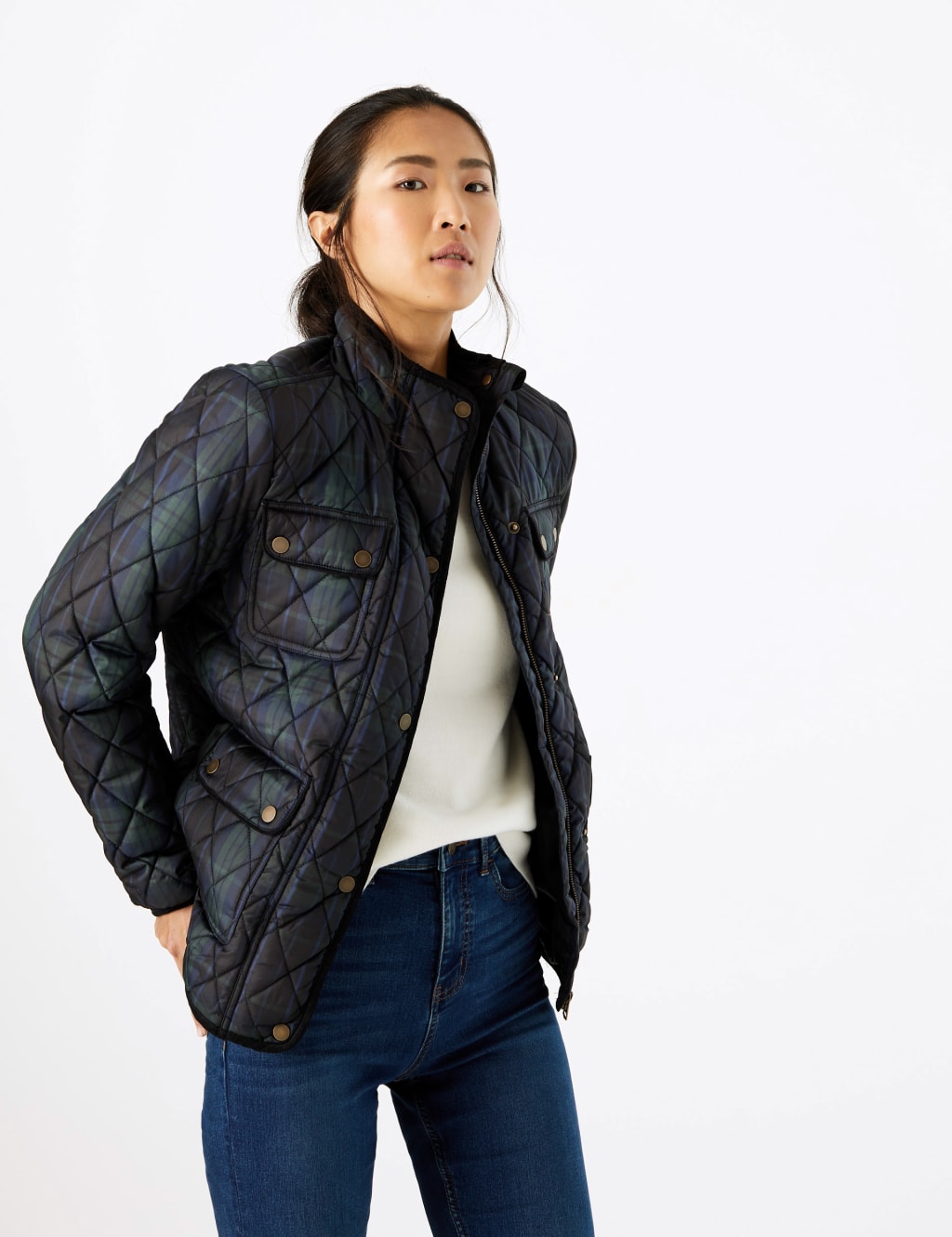 Checked Quilted Utility Jacket M&S Collection M&S