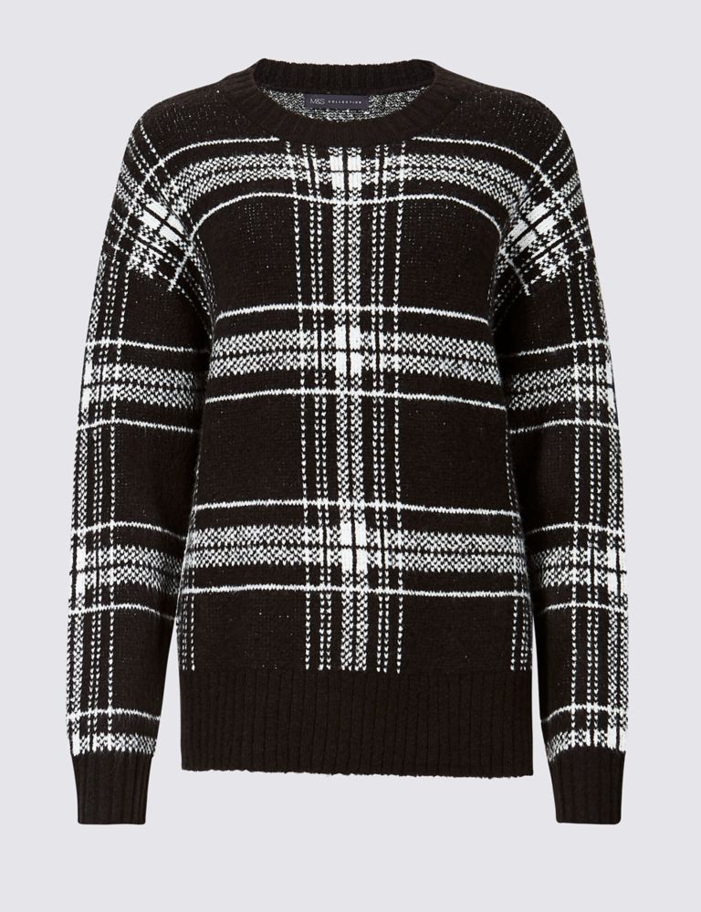Checked Relaxed Round Neck Jumper 2 of 4