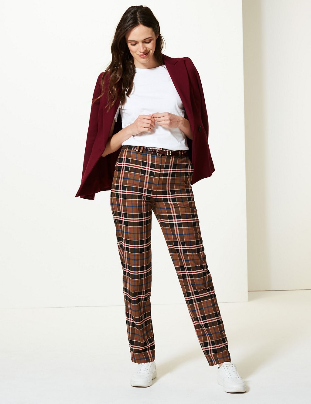 Checked Relaxed Straight Leg Trousers 3 of 5