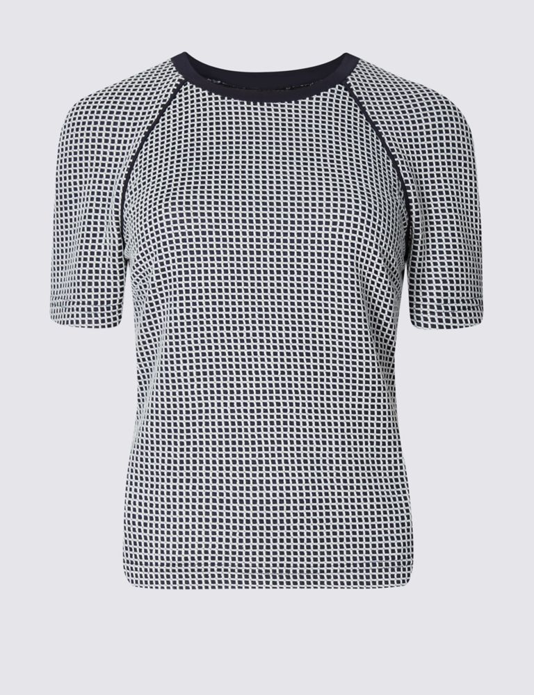 Checked Round Neck Short Sleeve Shell Top 2 of 6