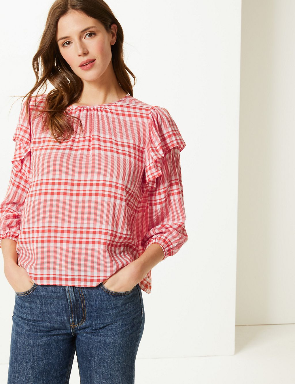 Checked Ruffle Sleeve Blouse 3 of 4