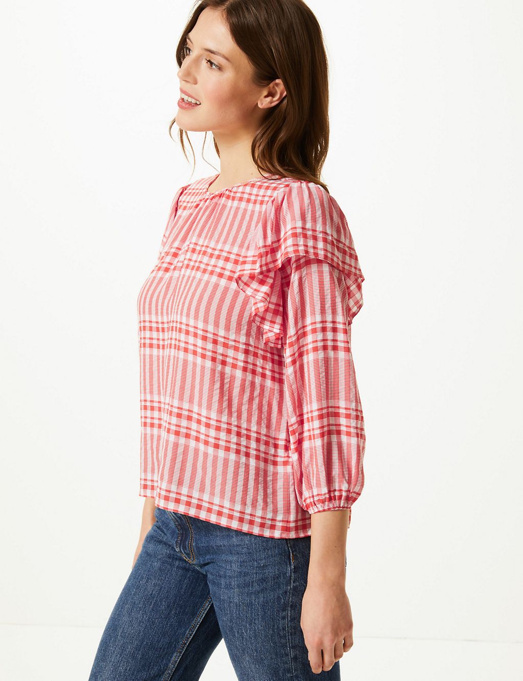 Checked Ruffle Sleeve Blouse 2 of 4