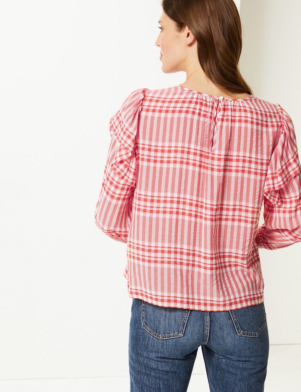 Checked Ruffle Sleeve Blouse 4 of 4