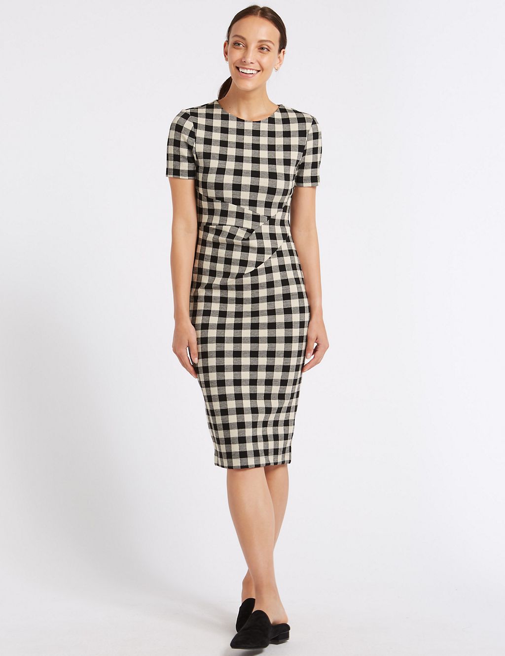 Checked Short Sleeve Pencil Dress 3 of 5