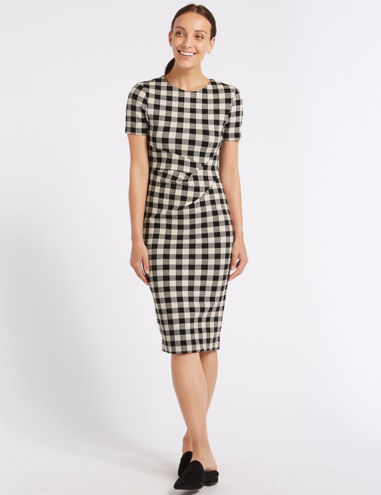 Checked Short Sleeve Pencil Dress 1 of 5