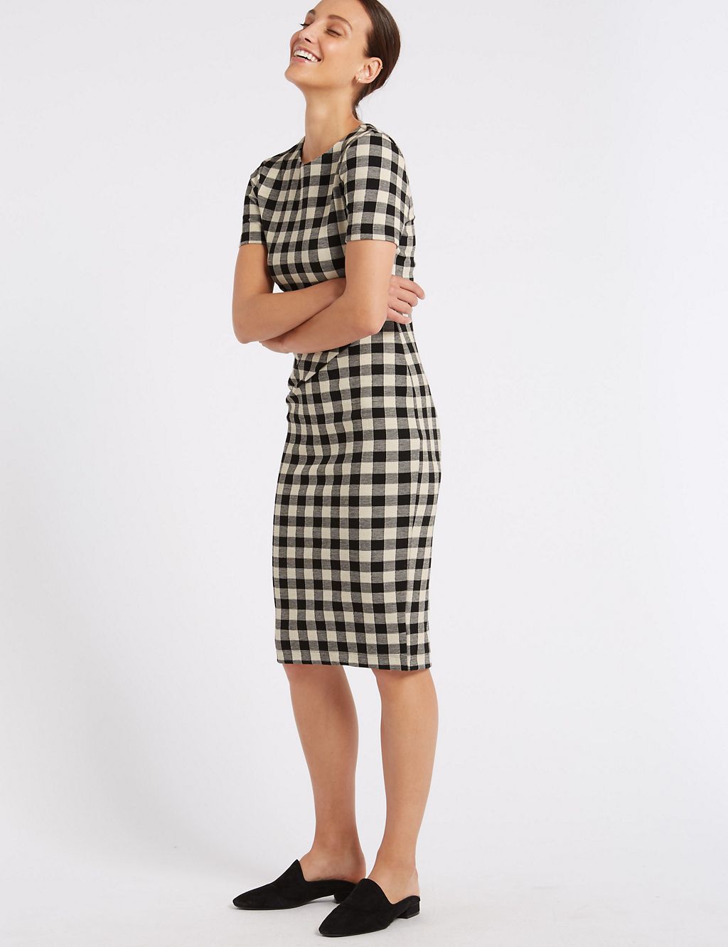 Checked Short Sleeve Pencil Dress 2 of 5