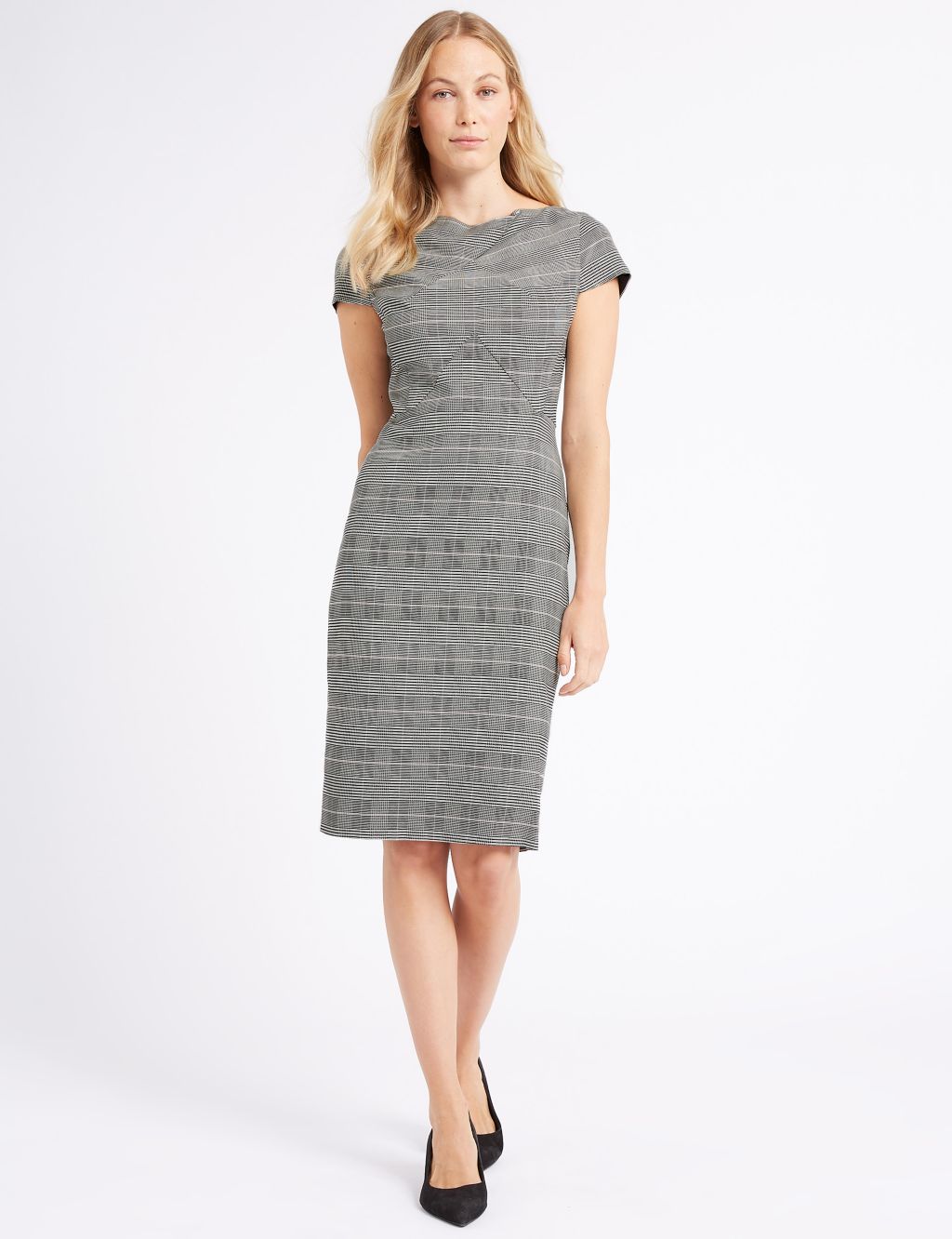 Checked Short Sleeve Pencil Dress 3 of 6