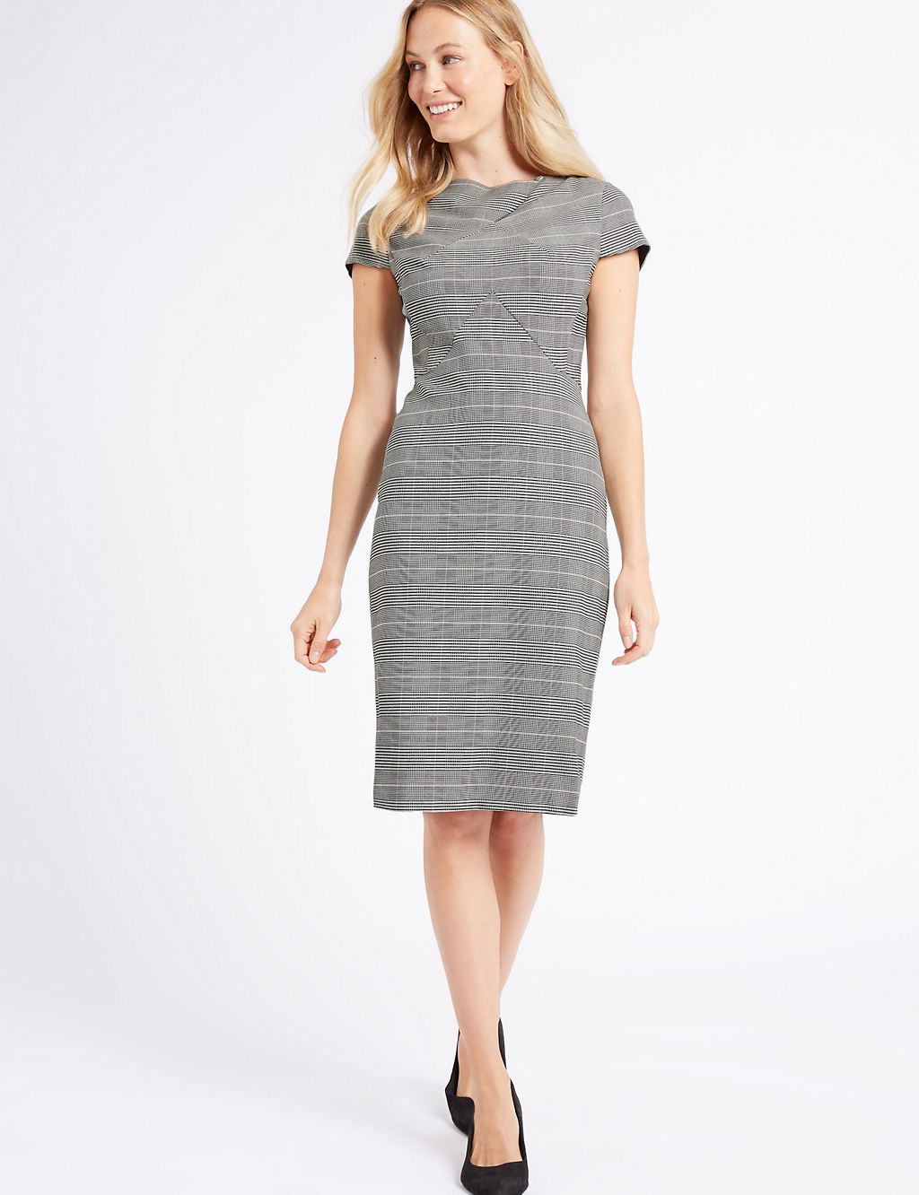 Checked Short Sleeve Pencil Dress 2 of 6