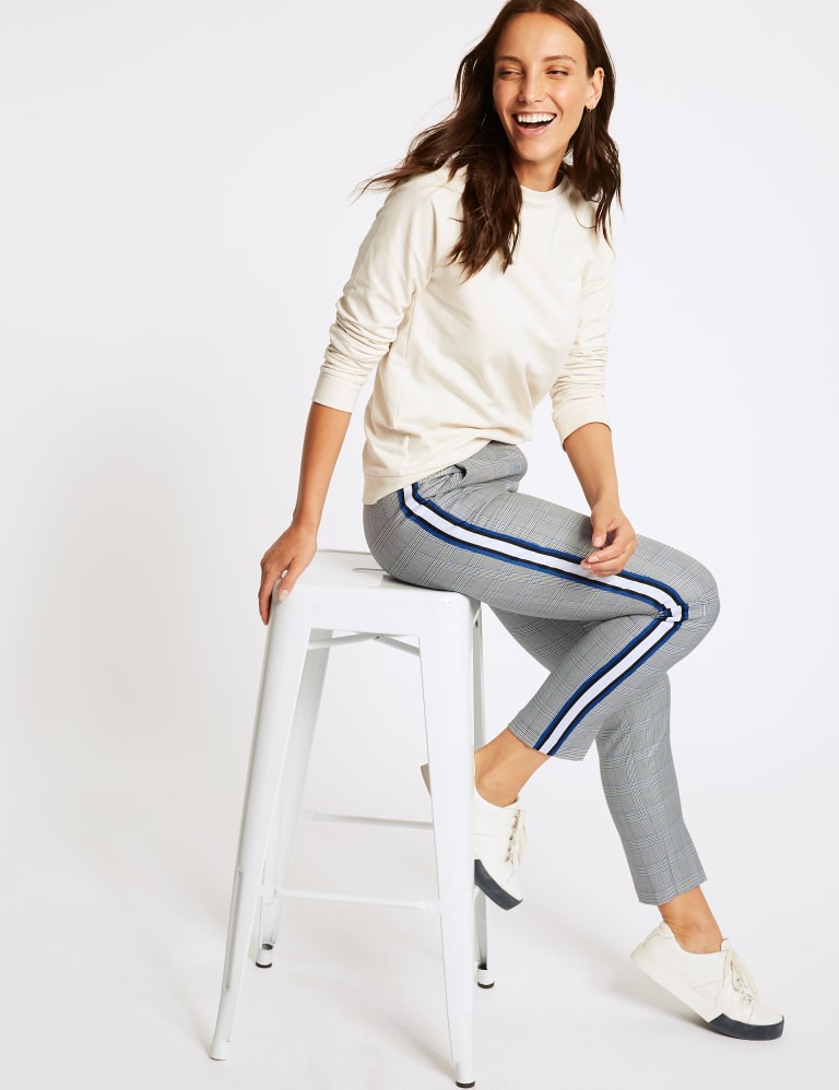 Mens checked trousers hot sale with side stripe