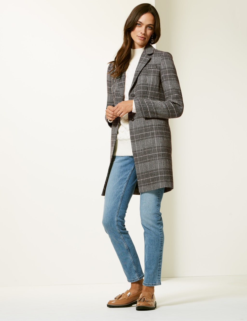 Check single online breasted coat