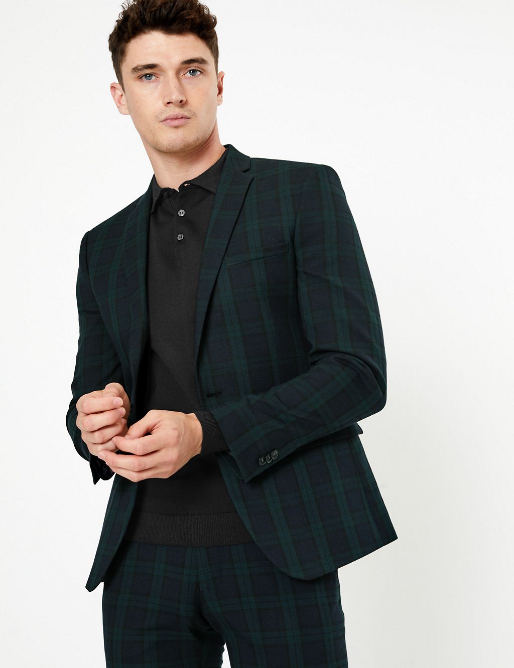 Checked Skinny Fit Jacket with Stretch 2 of 8