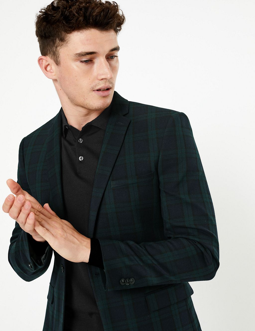 Checked Skinny Fit Jacket with Stretch 4 of 8