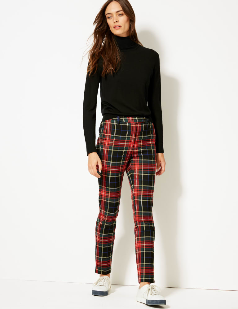 Checked Slim Leg Trousers M S Collection M S