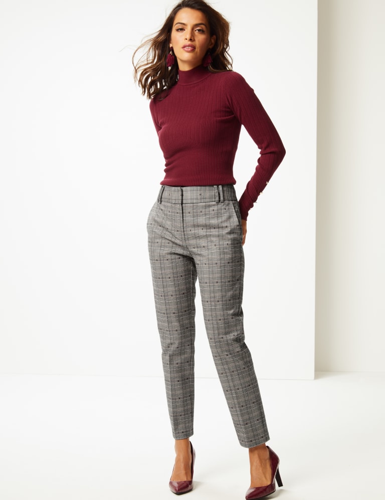 Checked slim online leg trousers