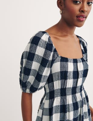 checkered square neck dress