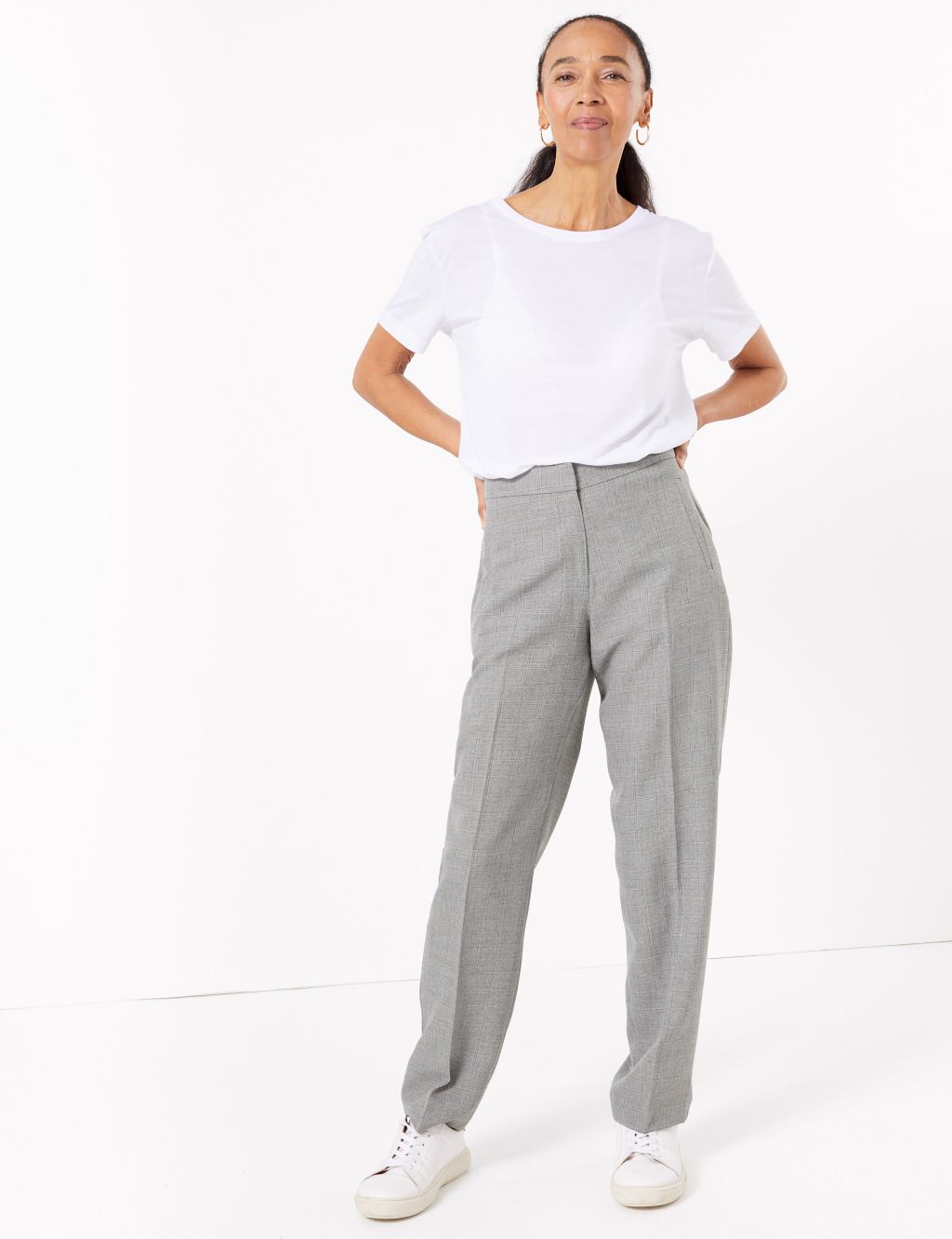 Checked Straight Leg Ankle Grazer Trousers | M&S Collection | M&S