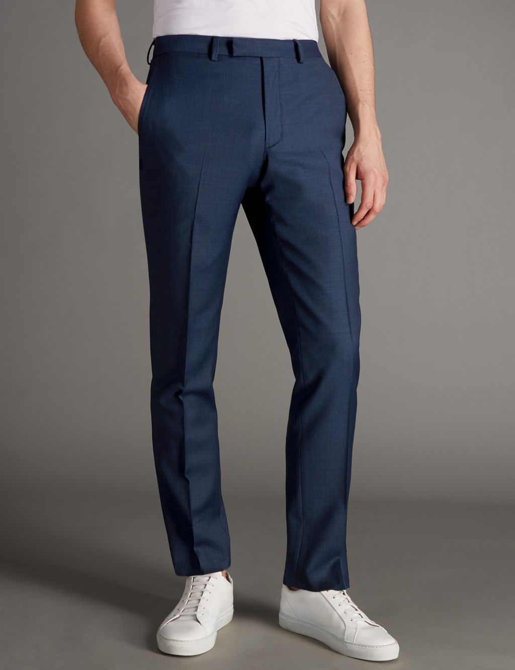 Checked Tailored Fit Flat Front Trousers 3 of 3