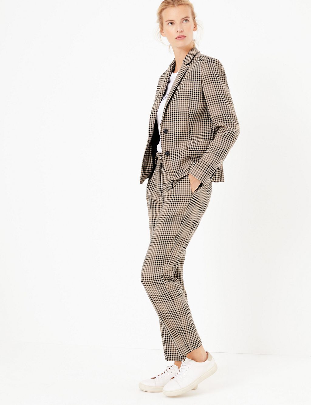 Checked Tapered Ankle Grazer Trousers | M&S Collection | M&S