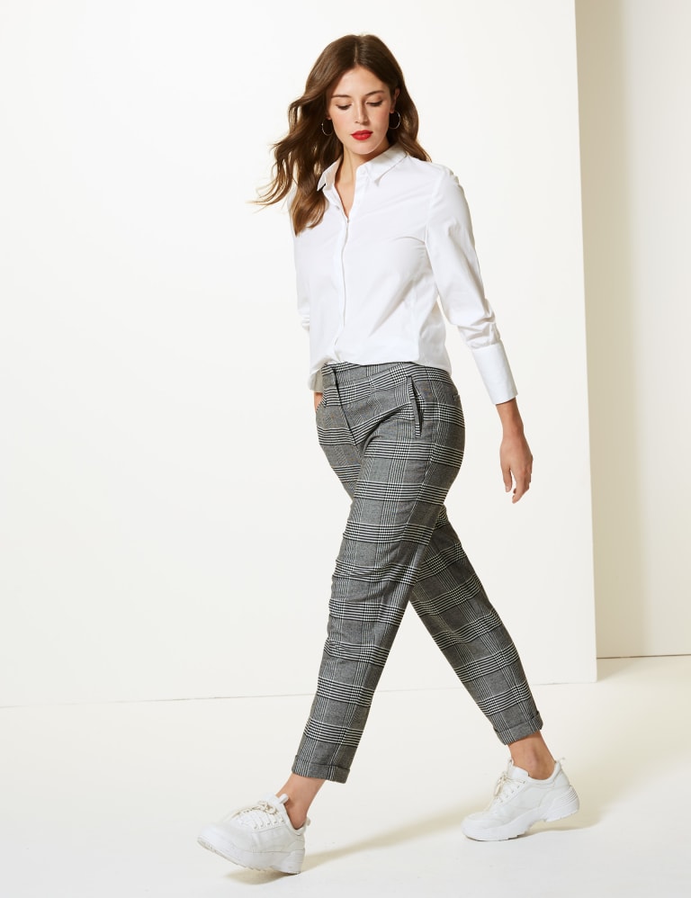Check tapered trousers women's sale