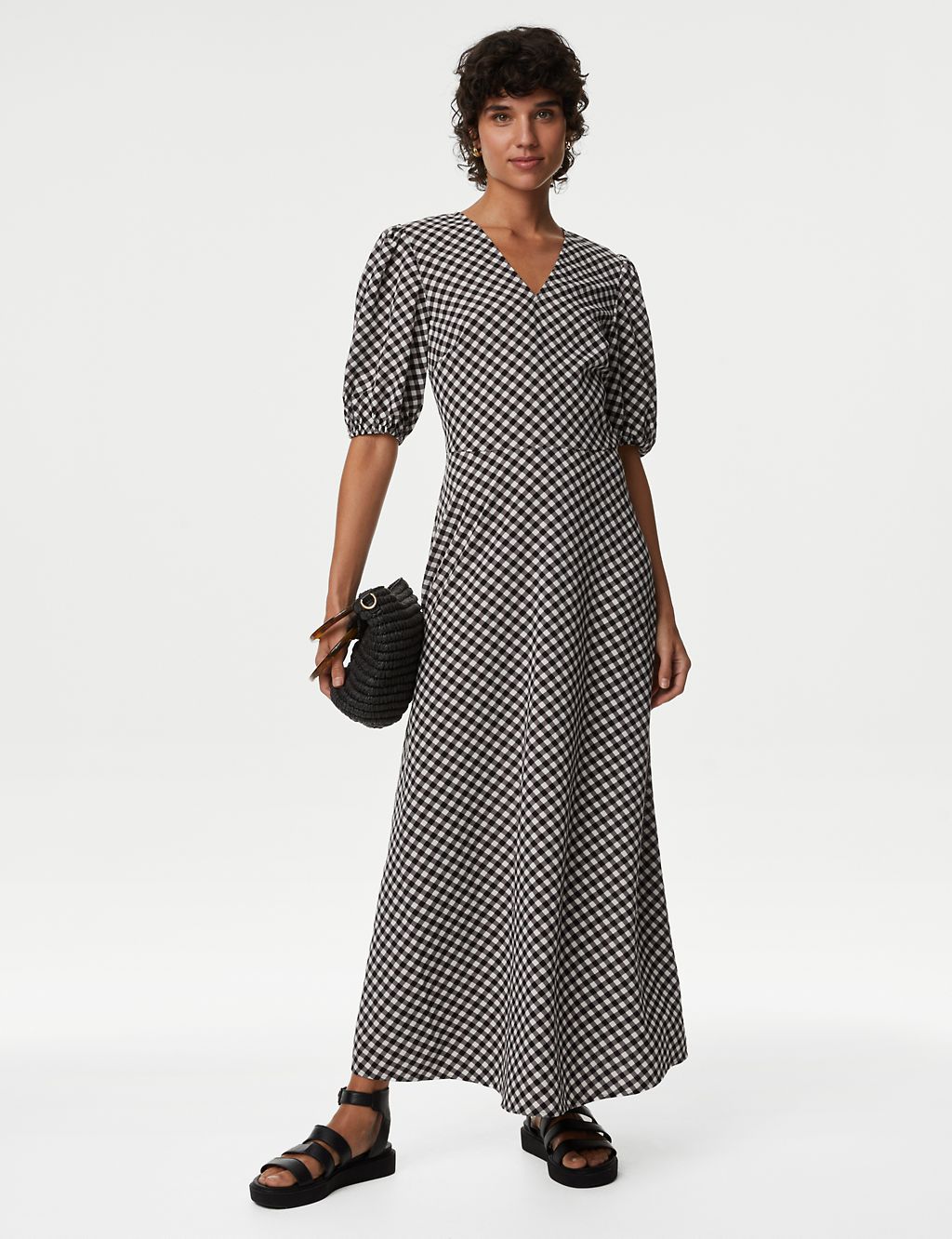 Checked Textured V-Neck Midaxi Tea Dress | M&S Collection | M&S
