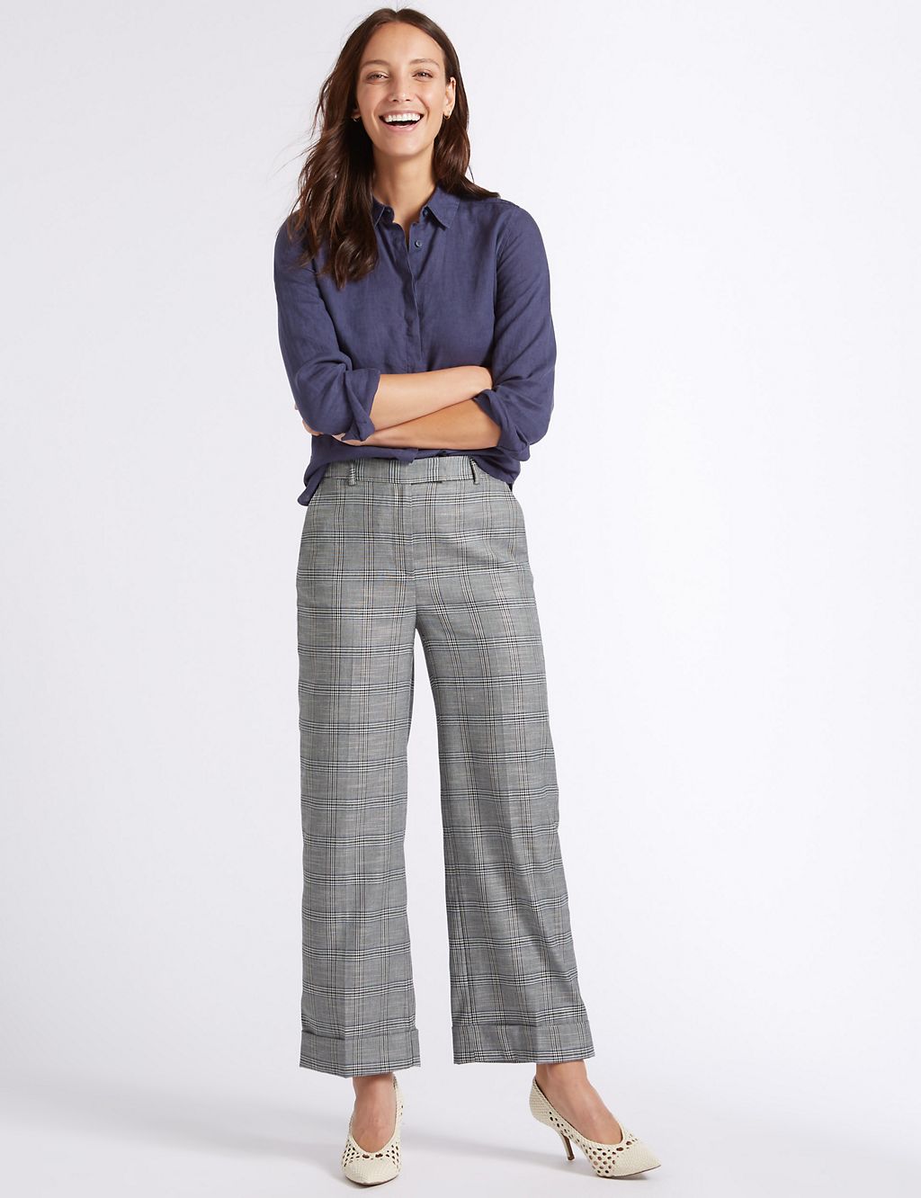 Checked Turn-up Wide Leg Trousers 3 of 6