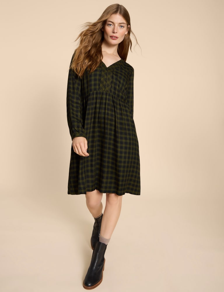 Checked V Neck Knee Length Tea Dress White Stuff M S