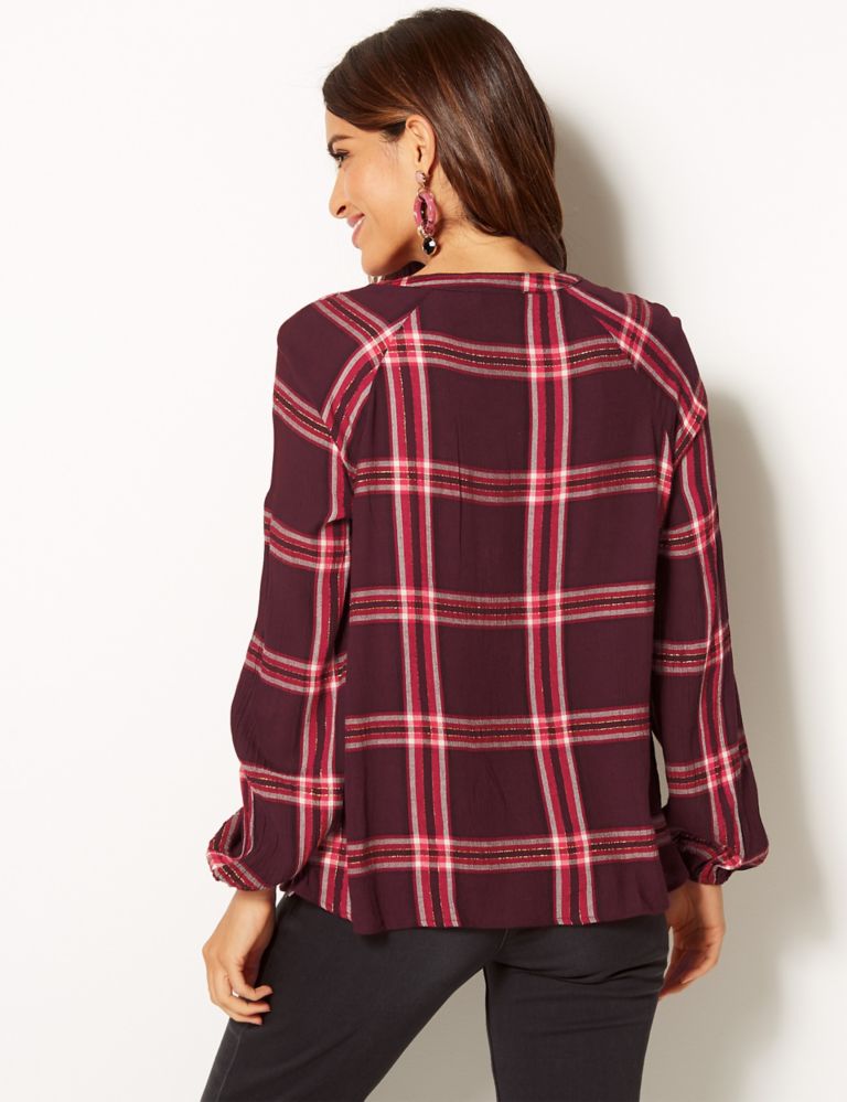 Checked V-Neck Long Sleeve Blouse 4 of 4