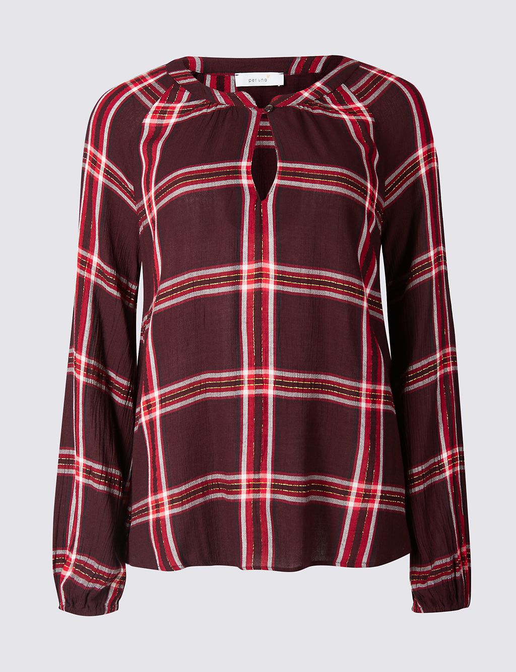 Checked V-Neck Long Sleeve Blouse 1 of 4