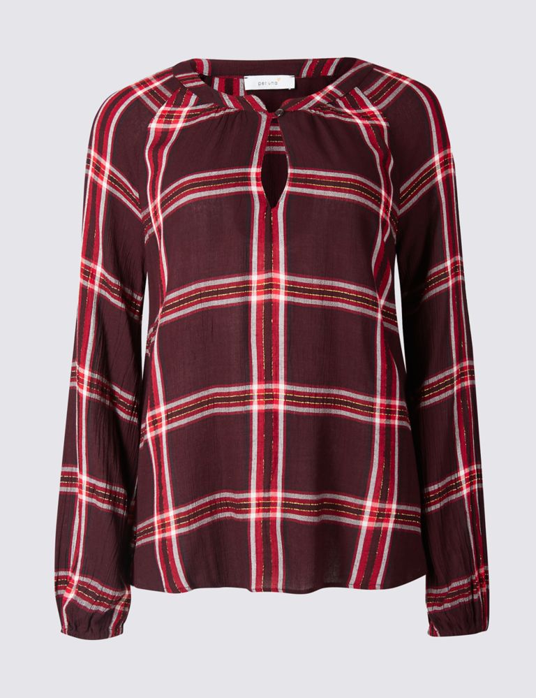 Checked V-Neck Long Sleeve Blouse 2 of 4