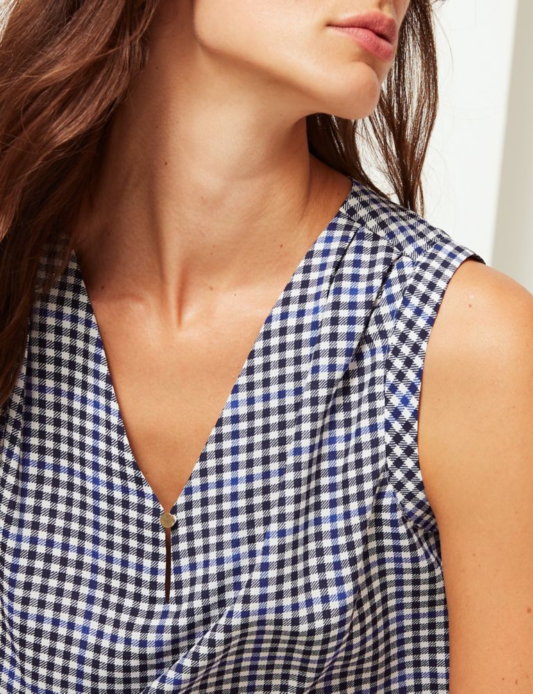 Checked V-Neck Shell Top 3 of 4