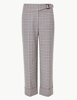 Checked Wide Leg Ankle Grazer Trousers Image 2 of 5