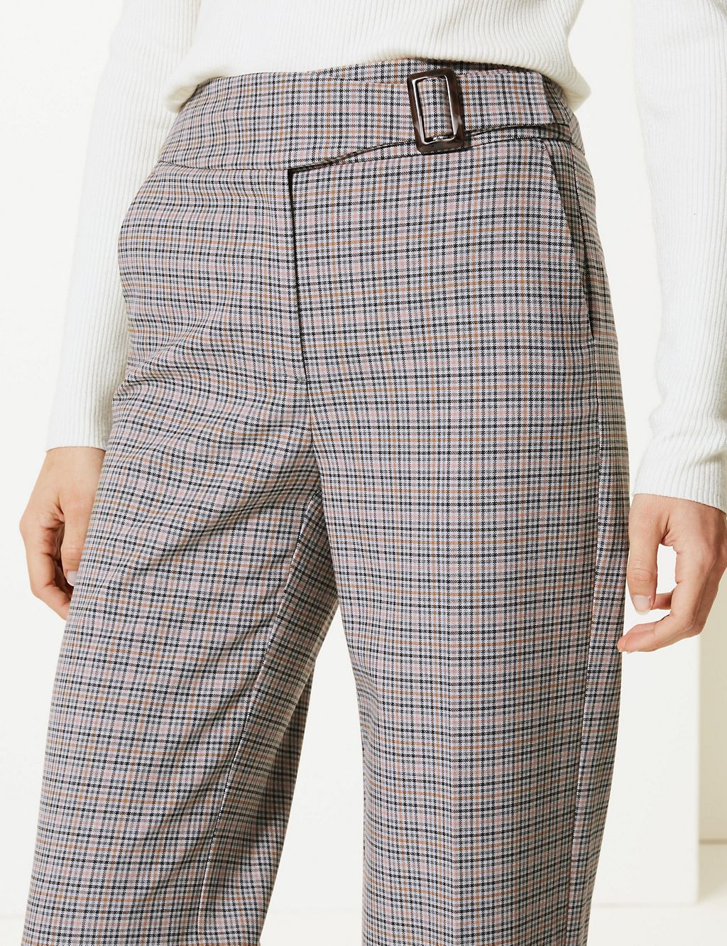 Checked Wide Leg Ankle Grazer Trousers 4 of 5