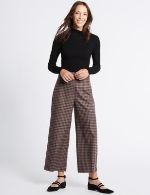 Ladies wide 2024 leg check trousers