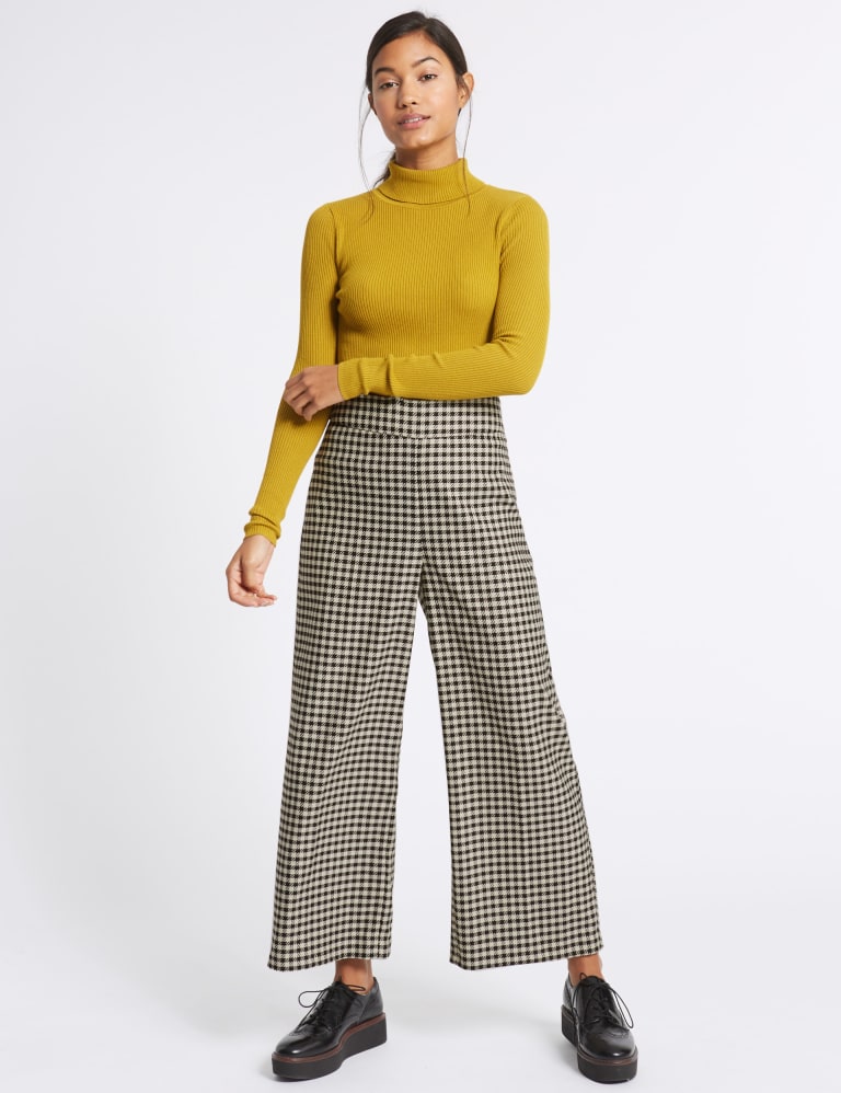 Wide leg check trousers store
